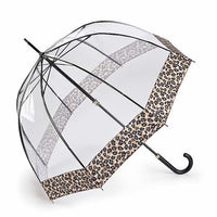 Fulton Birdcage Luxe Clear Dome Umbrella - Natural Leopard | Premium Fabric Border | Wind Resistant