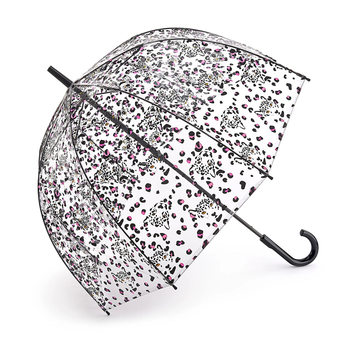 Fulton Birdcage Clear Dome Umbrella - Leopard Camo | Transparent Walking Umbrella | Wind Resistant
