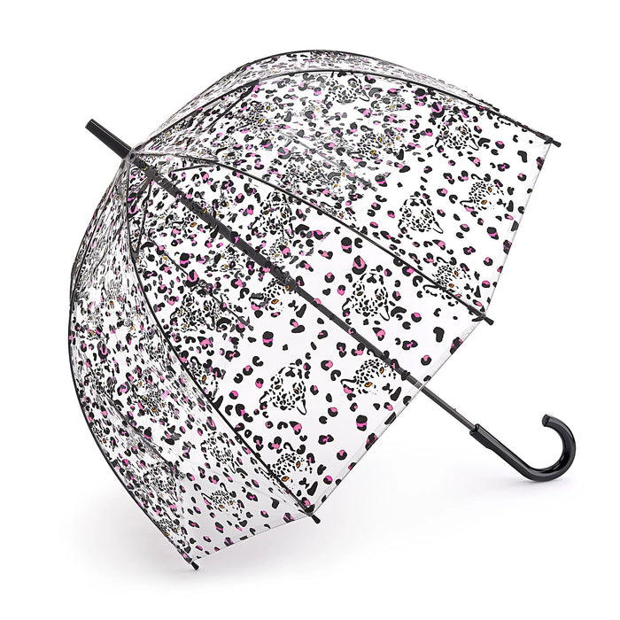 Fulton Birdcage Clear Dome Umbrella - Leopard Camo | Transparent Walking Umbrella | Wind Resistant