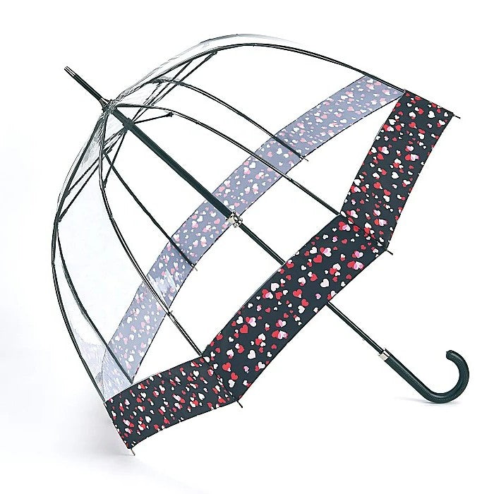 Fulton Birdcage Luxe Clear Dome Umbrella - Love Hearts | Premium Walking Umbrella | Wind Resistant
