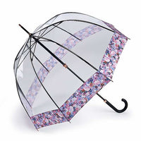 Fulton Birdcage Luxe Clear Dome Umbrella - Digital Blossom | Premium Fabric Border | Wind Resistant