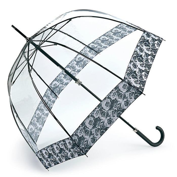 Fulton Birdcage Luxe Clear Dome Umbrella - Photo Rose | Premium Fabric Border | Wind Resistant