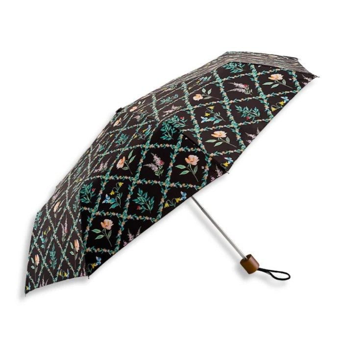 Fulton Minilite Folding Umbrella - Cottage Garden | Wooden Handle | Compact and Wind Resistant