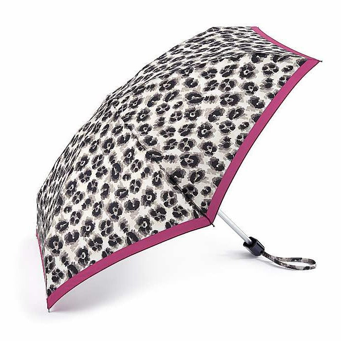 Fulton Tiny Compact Folding Umbrella - Leopard & Pink Border | Pocket Size 15cm | Just 160g