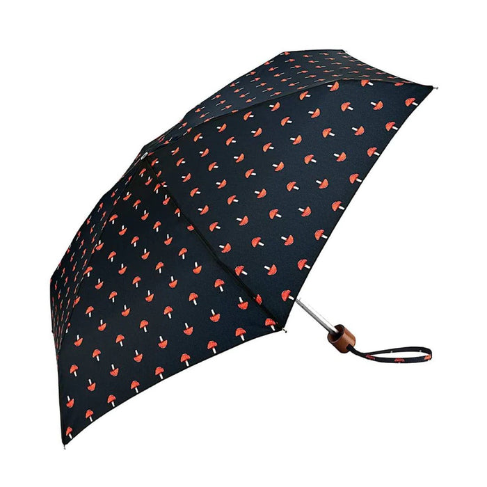 Fulton Tiny Compact Folding Umbrella - Mushrooms | Pocket Size 15cm | Wooden Handle