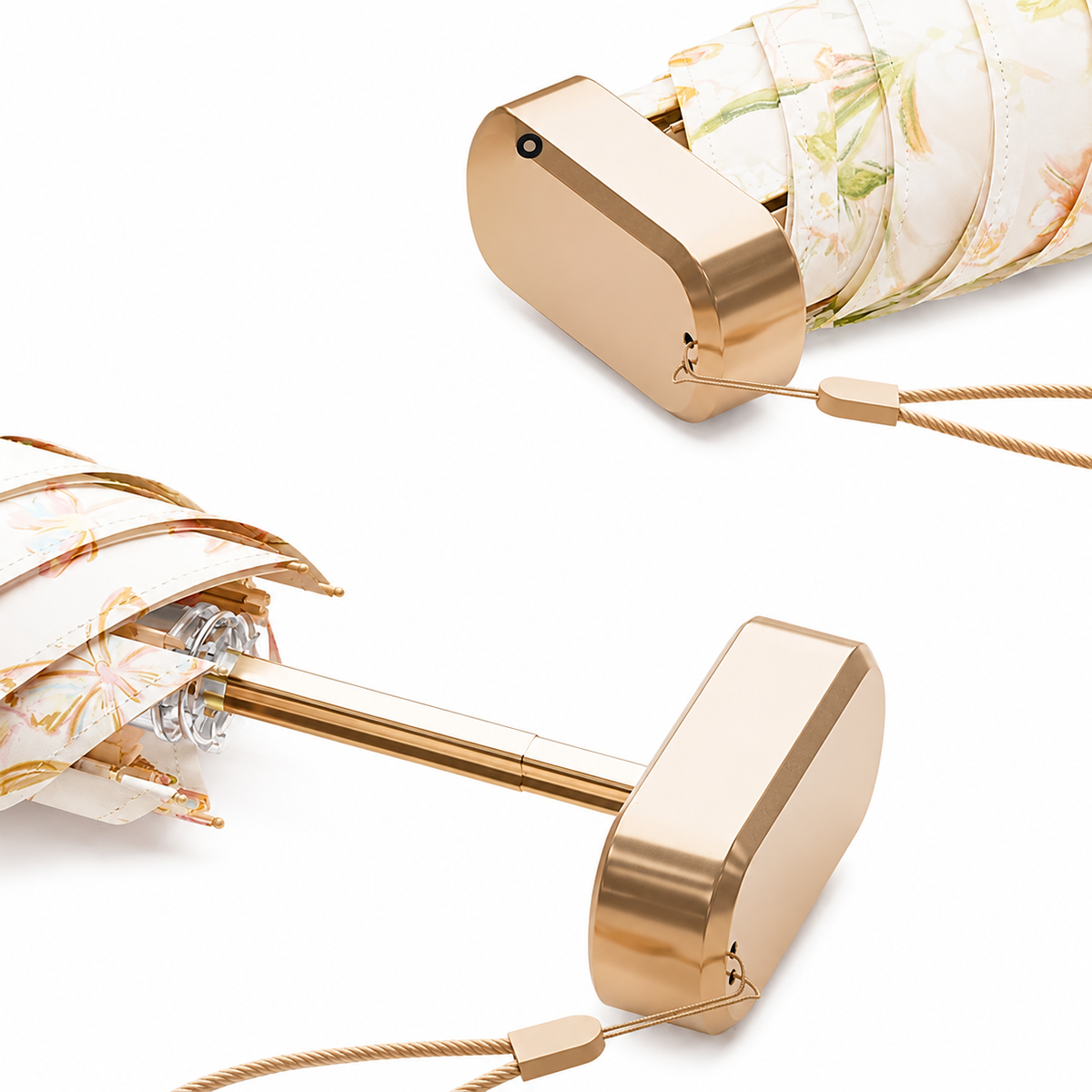 UPF 50+ Floral Sketch Mini Flat Travel Umbrella | 93cm Canopy | Gold Frame