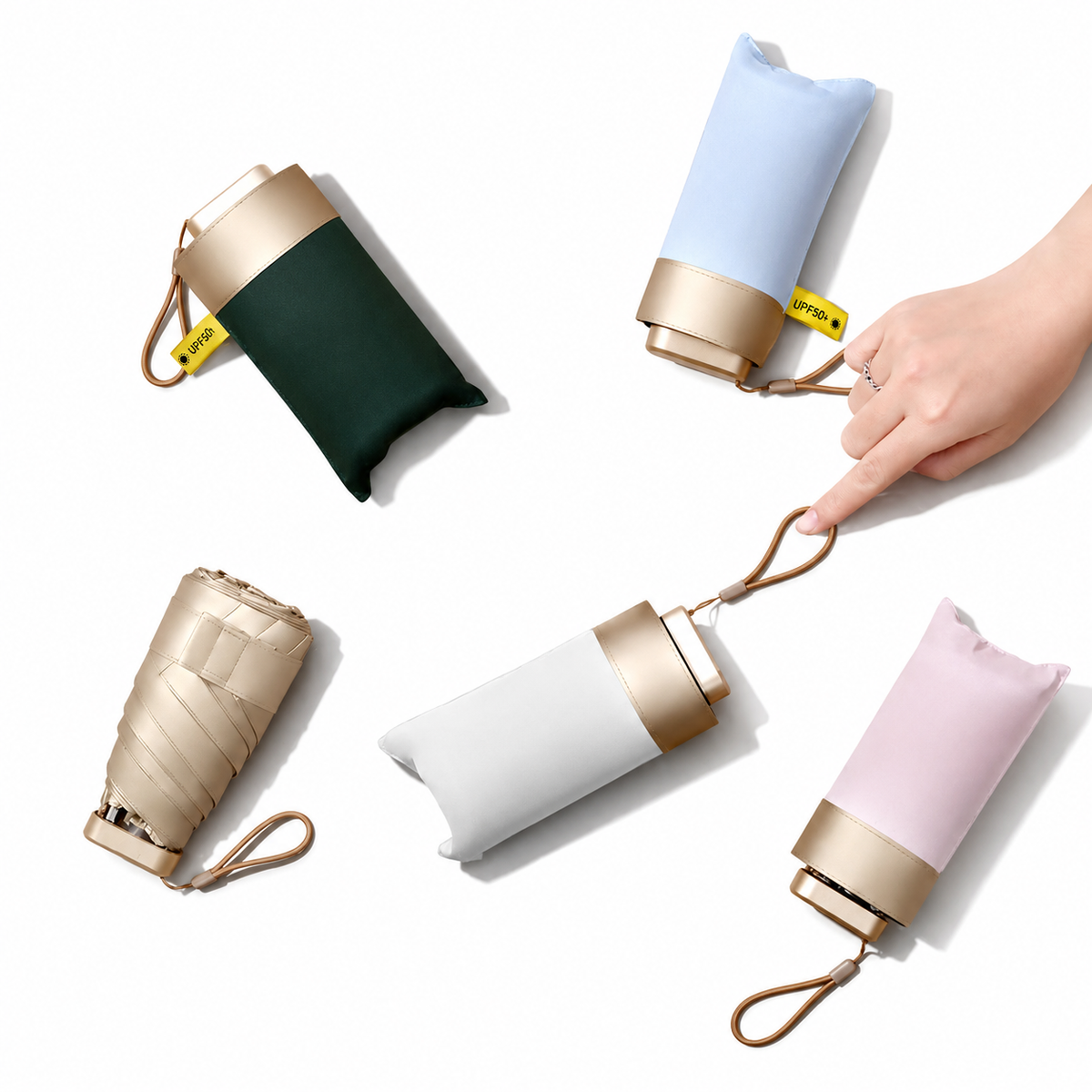 UPF 50+ Gold Reflective Compact Travel Umbrella | Heat-Reflecting Outer | 93cm Canopy | 230g