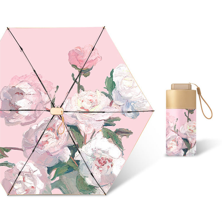 UPF 50+ Gold Reflective Compact Flat Travel Umbrella | Heat-Reflecting Outer | Floral Underside