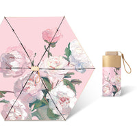 UPF 50+ Gold Reflective Compact Flat Travel Umbrella | Heat-Reflecting Outer | Floral Underside