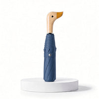Duck Head Handle Folding Umbrella | UPF 50+ UV Protection | Wood Look Handle
