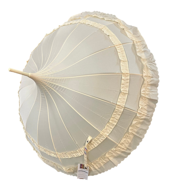 Ladies 'Sofia' Frilled Edge Pagoda Walking  Umbrella - Ivory - Umbrellaworld