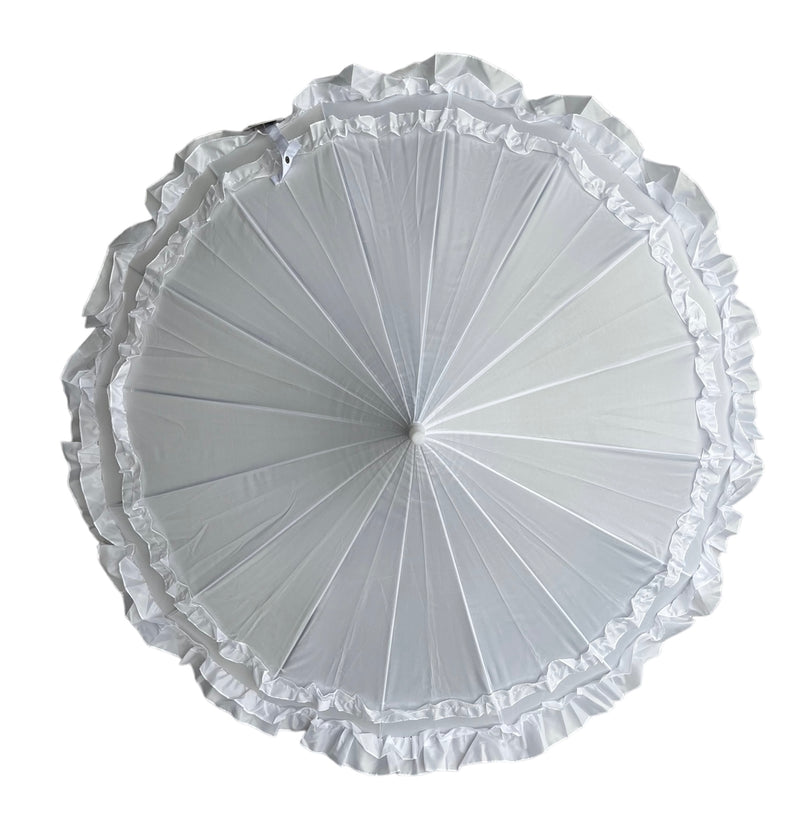 Ladies 'Sofia' Frilled Edge Pagoda Walking  Umbrella - White - Umbrellaworld