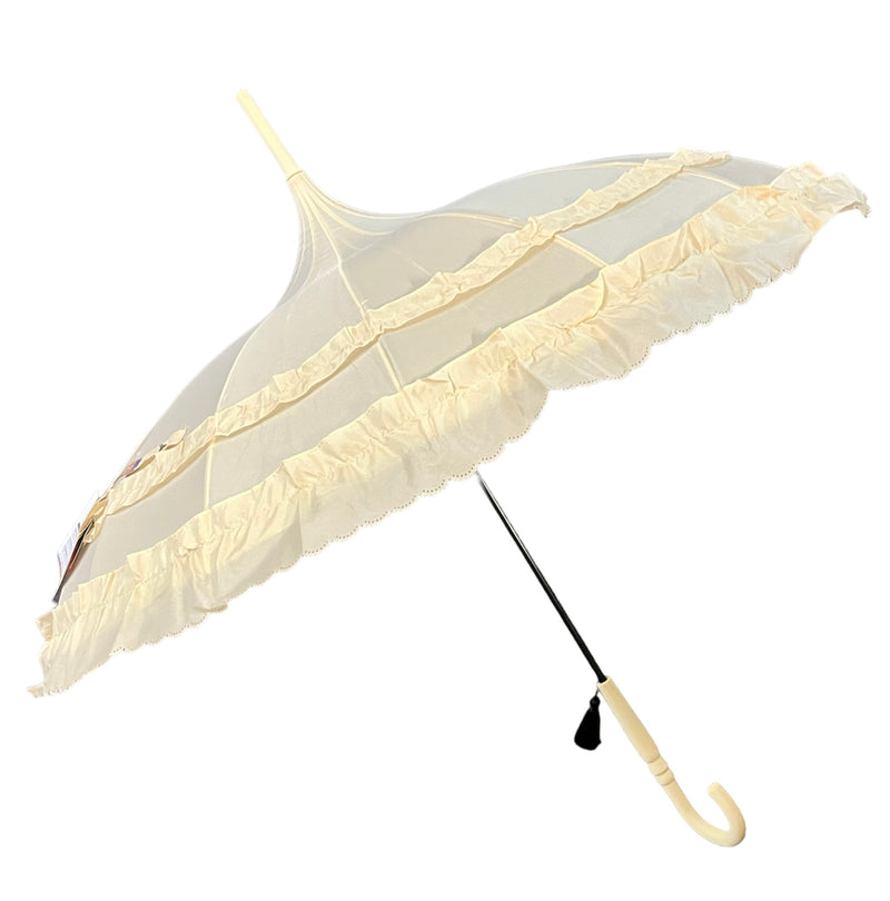 Ladies 'Sofia' Frilled Edge Pagoda Walking  Umbrella - Ivory - Umbrellaworld