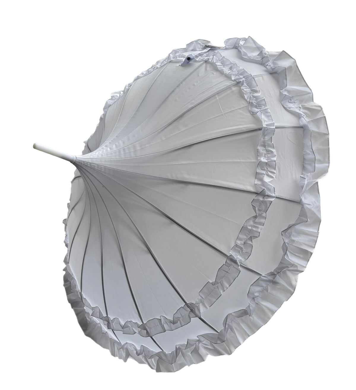 Ladies 'Sofia' Frilled Edge Pagoda Walking  Umbrella - White - Umbrellaworld