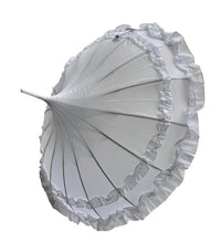 Ladies 'Sofia' Frilled Edge Pagoda Walking  Umbrella - White - Umbrellaworld