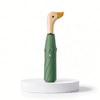 Duck Head Handle Folding Umbrella | UPF 50+ UV Protection | Wood Look Handle