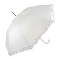 Wedding Auto Walking Umbrella - White | Frilled Edge | Leatherette Hook Handle | Fibreglass Ribs