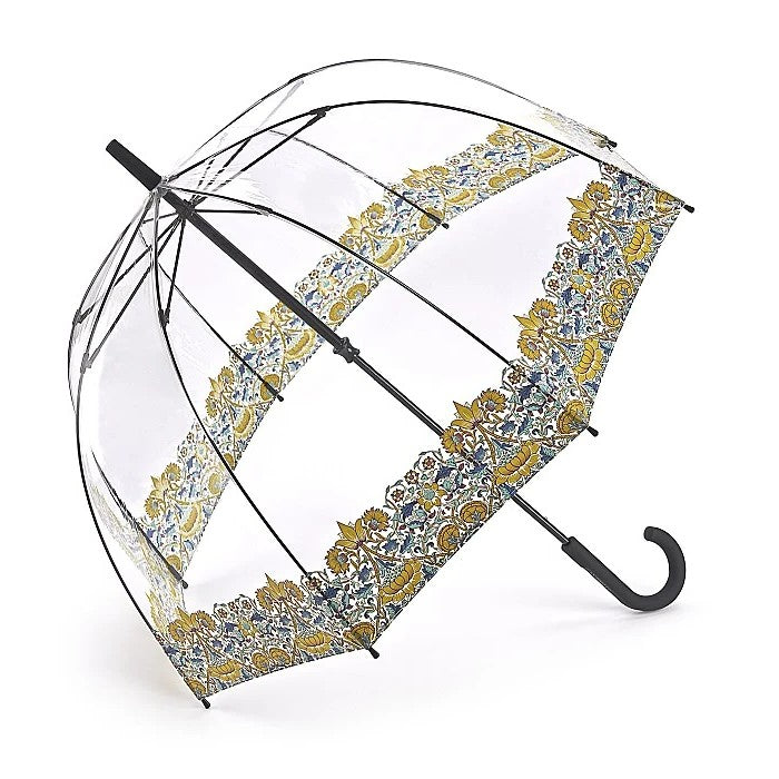 Morris & Co Birdcage Clear Dome Umbrella - Lodden Print | Fulton | Fibreglass | Easy-Glide