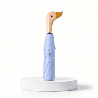 Duck Head Handle Folding Umbrella | UPF 50+ UV Protection | Wood Look Handle