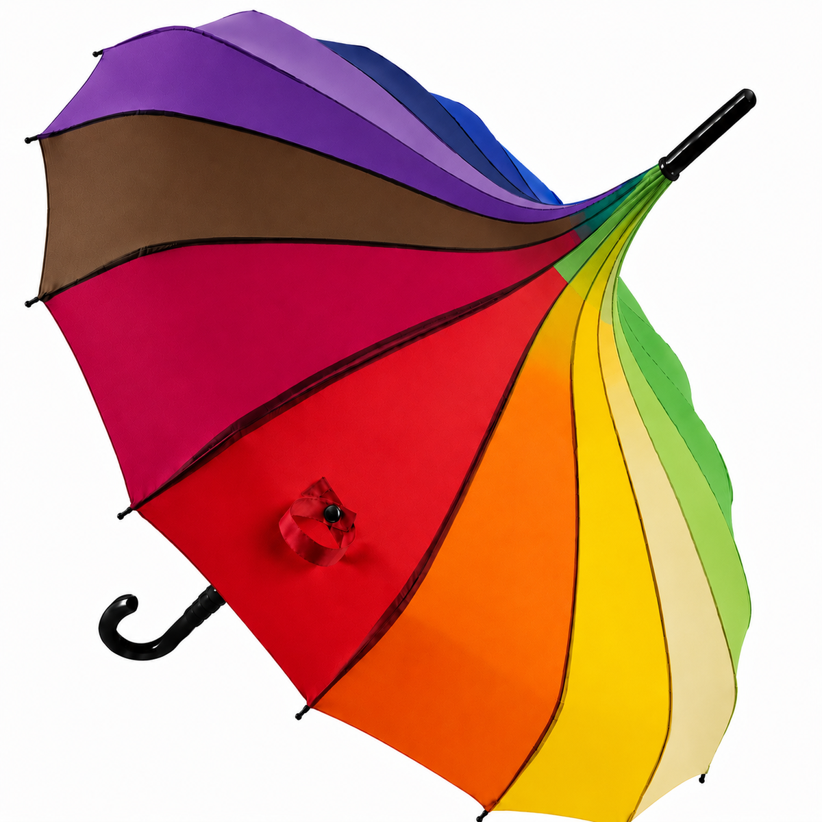 Ladies Pagoda Walking Umbrella with Tassel Detail - Rainbow Colours | 16 Ribs | Vintage Style | 95cm