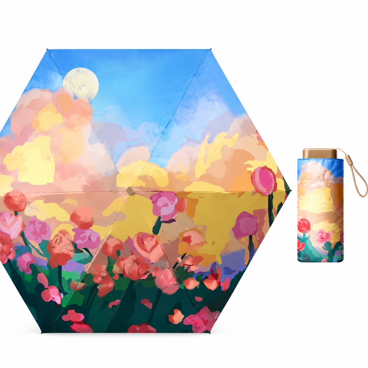 UPF 50+ Art Print Compact Mini Flat Travel Umbrella | 93cm Canopy | Just 230g