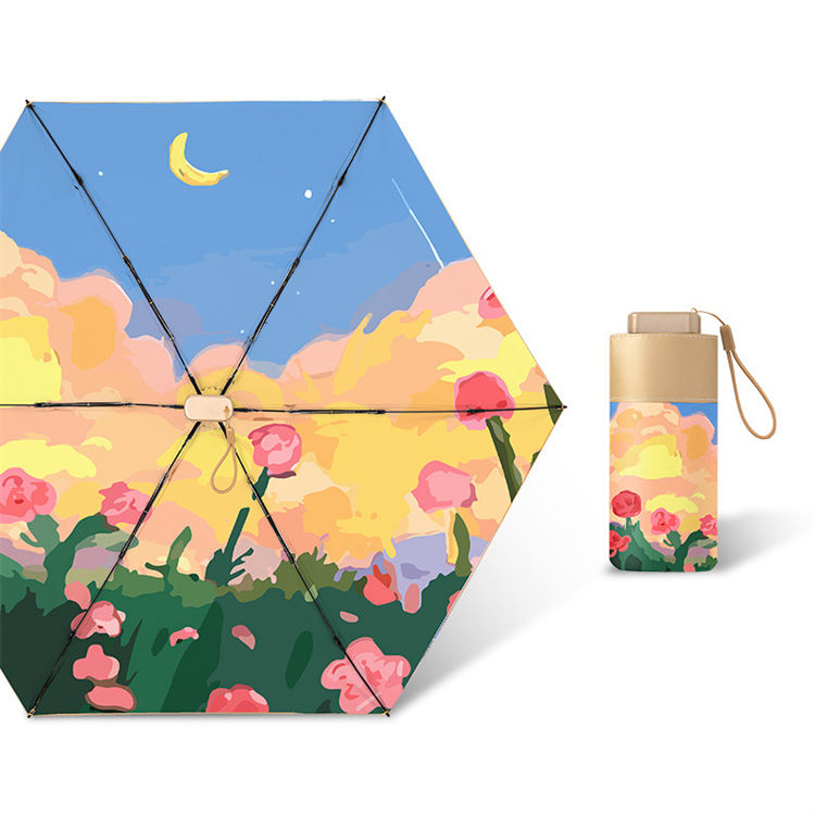 UPF 50+ Gold Reflective Compact Flat Travel Umbrella | Heat-Reflecting Outer | Floral Underside