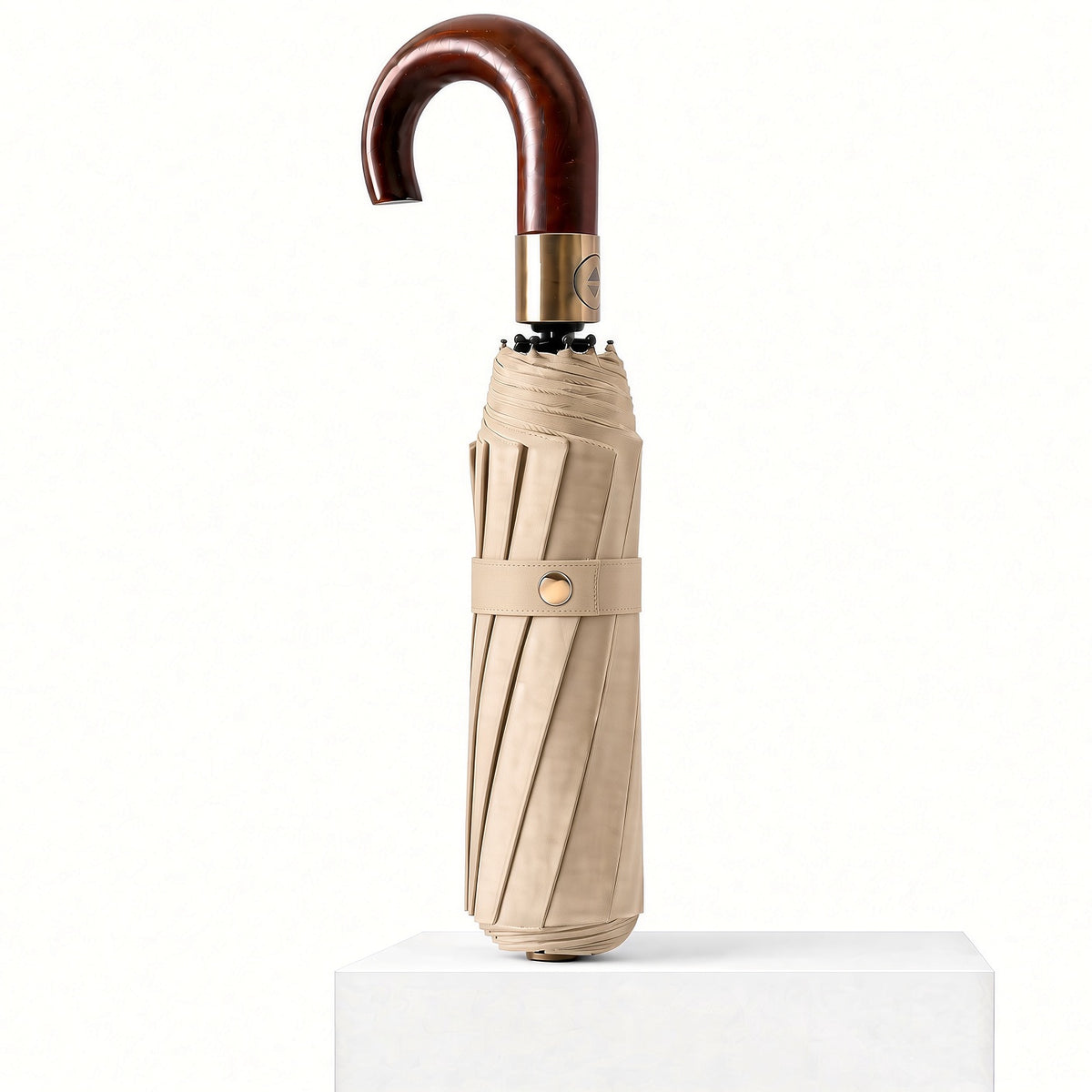UPF 50+ Auto AOC Folding Umbrella | 10 Rib Frame | Easy Open | Wood Hook Handle