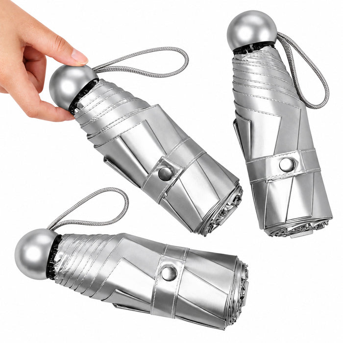 UPF 50+ Silver Reflective Compact Travel Umbrella | Heat-Reflecting Outer | 93cm Canopy | 297g