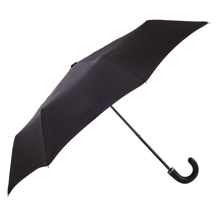Totes ECO-Brella Leatherette Crook Handle Folding Umbrella - Black | 100% Recycled PET | Classic Style