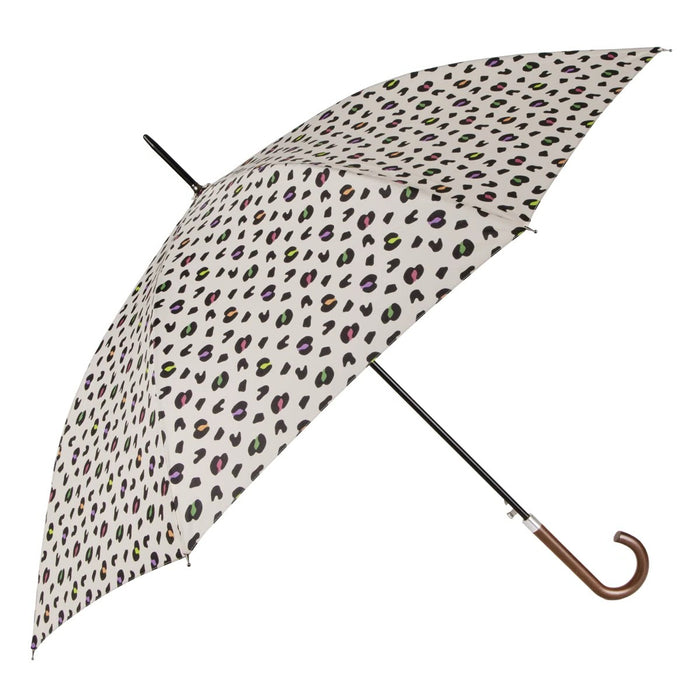 Totes ECO Automatic Walking Umbrella - Bright Animal Print | Wood Crook Handle | ECO Recycled Fabric