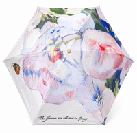 UPF 50+ Floral Compact Mini Flat Travel Umbrella | 93cm Canopy | Just 230g