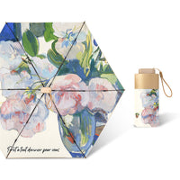 UPF 50+ Gold Reflective Compact Flat Travel Umbrella | Heat-Reflecting Outer | Floral Underside