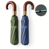 UPF 50+ Auto AOC Folding Umbrella | 10 Rib Frame | Easy Open | Wood Hook Handle