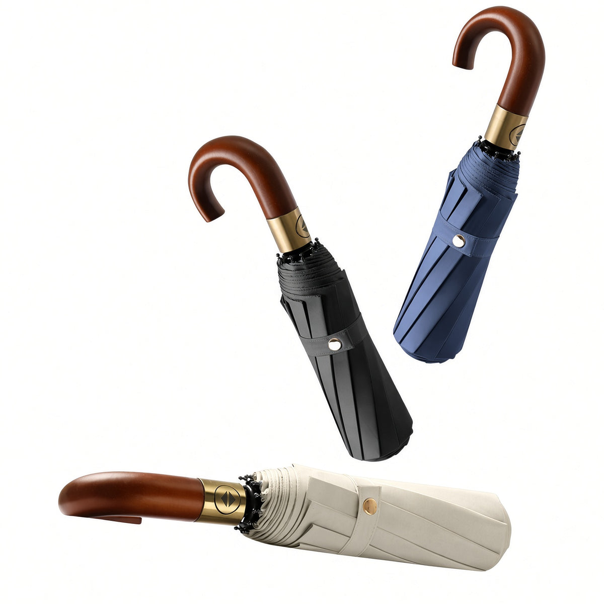 UPF 50+ Auto AOC Folding Umbrella | 10 Rib Frame | Easy Open | Wood Hook Handle