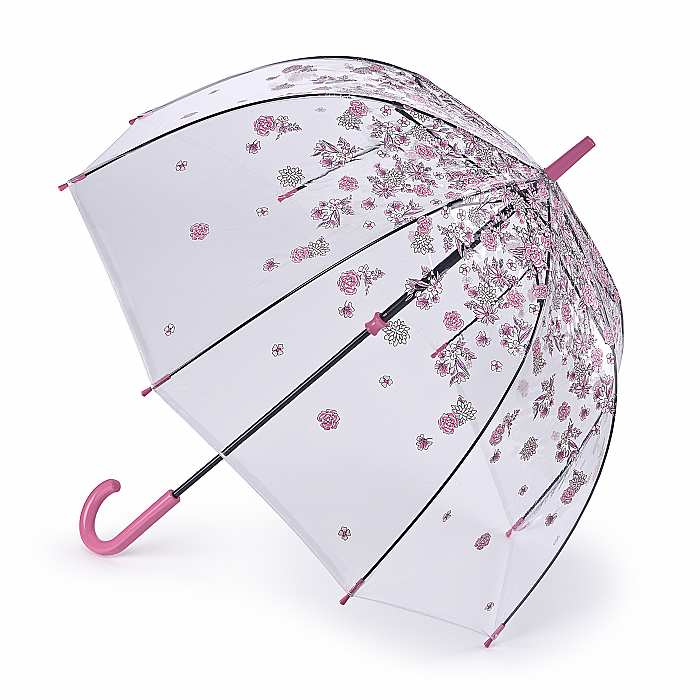 Fulton Birdcage Clear Dome Umbrella - Sketchy Sprigs - Umbrellaworld