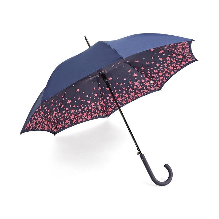 Bloomsbury Auto Walking Umbrella - Scatter Star Navy & Pink - Umbrellaworld