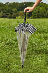 Fulton Birdcage Clear Dome Umbrella - Houndstooth Border - Umbrellaworld