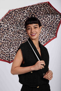 Fulton 'Tiny' Compact Folding Umbrella - Leopard & Pink Border - Umbrellaworld