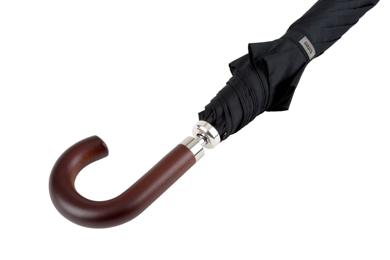 Totes ECO Automatic Black Walking Umbrella with Wood Handle - Umbrellaworld