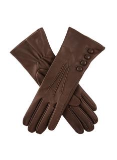Ladies Mocha 'Rose' Dents Silk Lined Button Detail Leather Gloves - Size 7 - Umbrellaworld
