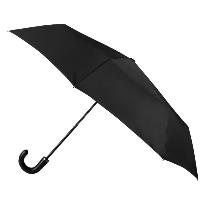 Totes ECO-Brella Leatherette Crook Handle Folding Umbrella - Black - Umbrellaworld
