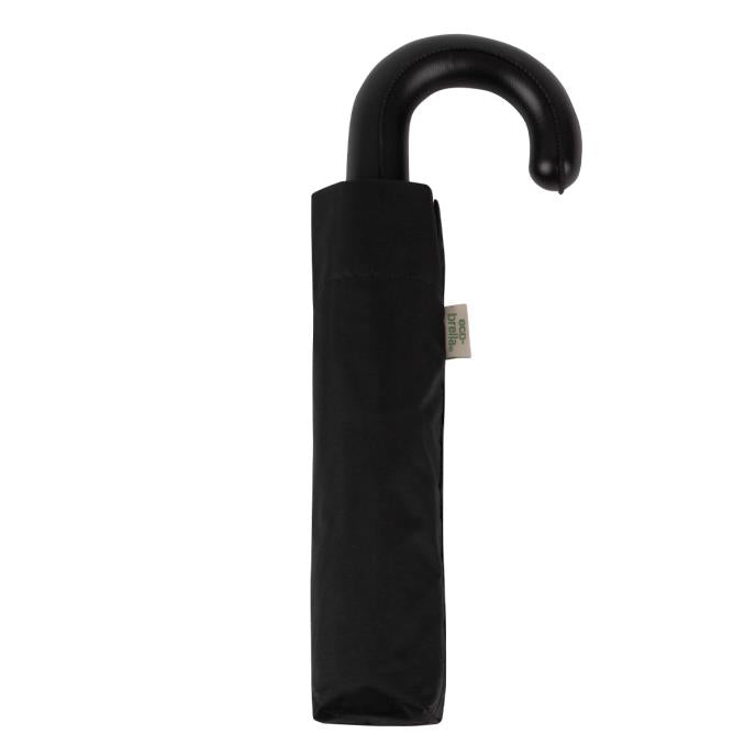 Totes ECO-Brella Leatherette Crook Handle Folding Umbrella - Black - Umbrellaworld