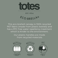 Totes ECO-Brella Leatherette Crook Handle Folding Umbrella - Black - Umbrellaworld