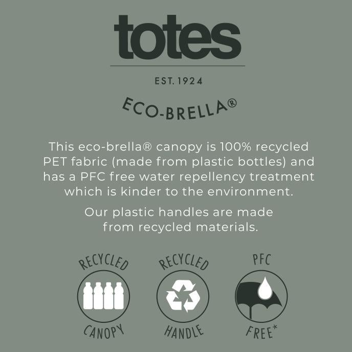 Totes ECO-Brella Leatherette Crook Handle Folding Umbrella - Black - Umbrellaworld