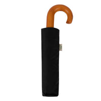 Totes ECO Classic Wood Crook Folding Umbrella - Black - Umbrellaworld