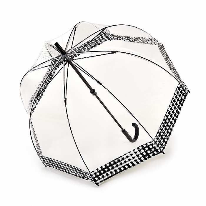 Fulton Birdcage Clear Dome Umbrella - Houndstooth Border - Umbrellaworld