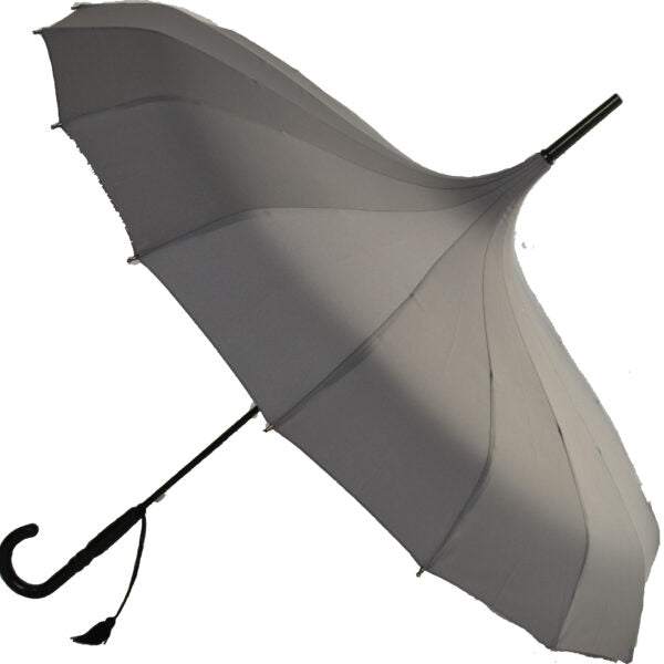 Ladies Walking Length Pagoda Umbrella with Tassel Detail - Grey - Umbrellaworld