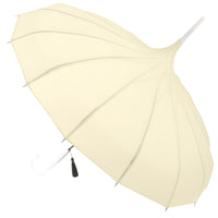 Ladies Walking Length Pagoda Umbrella with Tassel Detail -  Beige Ivory - Umbrellaworld