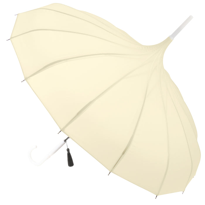 Ladies Walking Length Pagoda Umbrella with Tassel Detail -  Beige Ivory - Umbrellaworld