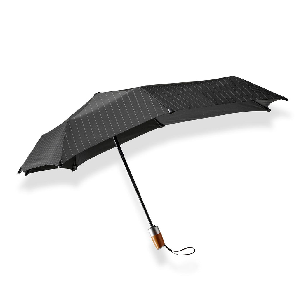 Senz AOC Deluxe Folding Windproof Umbrella - Pure Black Pinstripe - Umbrellaworld